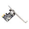 Schwarze PCIe-Netzwerkkarte mit Ethernet-Anschluss und silberner Slotblende vor weißem Hintergrund.