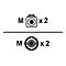 Zwei Symbole: Oben ein Kamera-Symbol mit 'M x 2', darunter ein Objektiv-Symbol mit 'M x 2'.