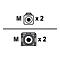 Zwei schwarz umrandete Quadrate mit einem schwarzen Kreis in der Mitte, darunter die Beschriftung "M x 2".