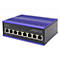 Industrieller Ethernet-Switch, schwarz und blau, mit acht Anschlüssen.
