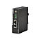 Schwarzer Industrial Gigabit PoE Injektor mit AnschlÃ¼ssen, LED-Anzeigen und LAN-Ports.