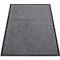 Grey doormat with black border. The surface is made of dense fabric.