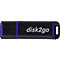 Clé USB noire avec une bande bleue et le texte disk2go.