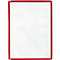Red frame with white paper. The frame has a pocket at the top.