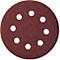 Papier abrasif rond marron avec des trous blancs.