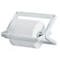 Un porte-papier toilette en plastique blanc avec un rouleau de papier toilette sur fond blanc.