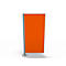 Orange, rectangular room divider, metal frame, gray base.
