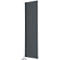 Grey freestanding room divider. Silver frame and base. The wall is rectangular.