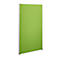 Green freestanding office partition with a silver frame. The wall stands slightly angled against a white background.