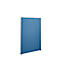 Blue office partition with silver frame on white background.