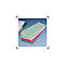 Multi-colored punched sheets, red, blue, green, white and yellow, on a blue background.