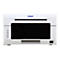 Weißer DNP DP-DS620 Fotodrucker in Frontalansicht mit schwarzem Sichtfenster und LED-Statusanzeigen.