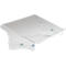 Transparent, corner wall shelf made of plastic, mounted to the wall with screws.