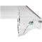 Close-up of a transparent acrylic angle, fixed with screws.