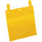 Yellow, rectangular bag with two loops at the top. A hole is visible in the top part.