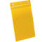 Yellow ID badge holder with transparent holder and wire. A hole at the top.