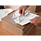 Hands open a cardboard box with a viewing window. Inscription: Schäfer.