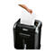 A hand inserts papers into a black shredder. The shredder has a control panel and the "Fellowes" logo.