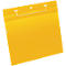 Yellow, transparent document pocket with hanging device.
