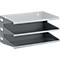 Gray metal document holder with three levels, for wall mounting.