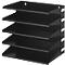 Black wall-mounted organizer with five compartments. White labels on the side.