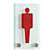 Red pictogram man toilet sign on glass plate, fixed to the wall.