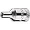 Close-up opname van een metalen torx bit. Een stervormig patroon is zichtbaar aan het uiteinde, de rest is gekarteld.