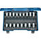 Set metalen Torx sleutels in een blauwe plastic koffer.