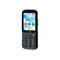 Dunkelgraues Mobiltelefon mit Tasten und Display. Auf dem Display sind Uhrzeit und Symbole zu sehen.
