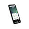 Schwarzes Doro Smartphone mit großem Touchscreen und physischen Tasten unter dem Display vor weißem Hintergrund.