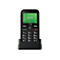 Téléphone Doro noir dans station de charge. Écran vert : heure 09:10, menu, logo Doro, clavier.