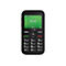 Téléphone portable noir avec écran vert. Heure 09:10, menu. Clavier avec chiffres et lettres. Logo Doro.