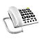 Weißes Festnetztelefon mit großen Tasten und Schnur. Auf den Tasten stehen Zahlen, Sternchen und die Raute.
