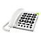 Weißes Festnetztelefon mit großen Tasten und Telefonhörer. Es trägt das Logo "PhoneEasy".