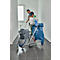 Double chariot de nettoyage avec armature chromée, 2 seaux de 17 litres, presse, support sac poubelle