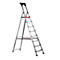 A silver step ladder against a white background. It has 8 steps and a red handle.