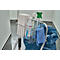 Cleaning cart with cleaning agents and a blue cleaning cloth.