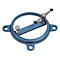 Blau metalen bankschroef, cirkelvormig. Twee schroeven voor afstelling. Beugel met schroefdraad, pen en twee gaten.
