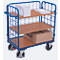Drahtgitter-Etagenwagen, Stahl/MDF-Platte, Enzianblau/Buche-Dekor, 1 Etage, 1200 x 800 mm, einhängbare Längswand, EasySTOP, bis 500 kg