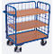 Drahtgitter-Etagenwagen, Stahl/MDF-Platte, Enzianblau/Buche-Dekor, 1 Etage, 850 x 500 mm, einhängbare Längswand, EasySTOP, bis 400 kg