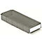 Gray plastic box, rectangular, with a white label. It stands on a white background.