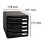 Black drawer cabinet with 5 drawers and dimensions: 278 mm x 347 mm x 271 mm.