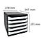 Black office filing cabinet with 5 drawers. Dimensions 278 x 347 x 271 mm are indicated.