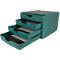 A green drawer cabinet with four open drawers. The drawers feature the logo of feltz.de.