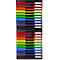 A colorful stack of filing trays. Each tray is a different color, with white labels.