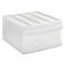 White storage box with lid and drawer, transparent front.