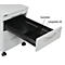 White mobile pedestal, drawer open, black interior division, labeling: Querteiler, Längsteiler A5.