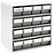 White cabinet with gray drawers. Top left, a sign reads 6163-30R.