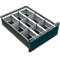 A drawer with subdivisions in various shades of gray.