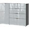 Dressoir, met 4 laden en 1 deur, glazen front en blad, B 1340 x D 420 x H 1020 mm, grafiet/zilvergrijs